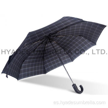 Paraguas plegable para hombre con estampado de cuadros a prueba de viento